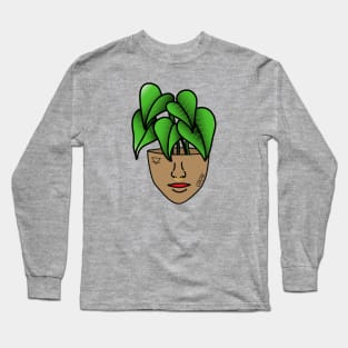Multicultural Tropical Plant Person with Face Tattoos and Septum Piercing, Medium Skin Long Sleeve T-Shirt